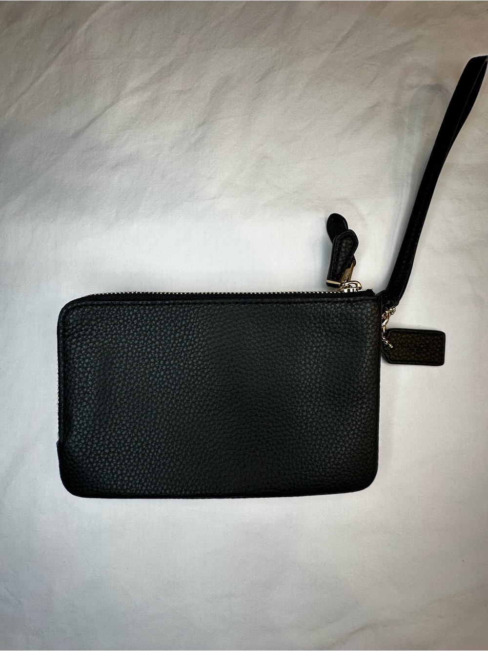 Coach Black Pebbled Leather Double Corner Zip Wristlet with Gold Logo - Picture 2 of 5